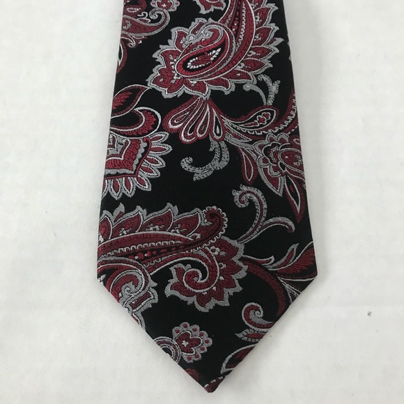 Silk Tie NWT Scotchguard Stain Resistant Red Black Silver Paisley Tie - Picture 7 of 12
